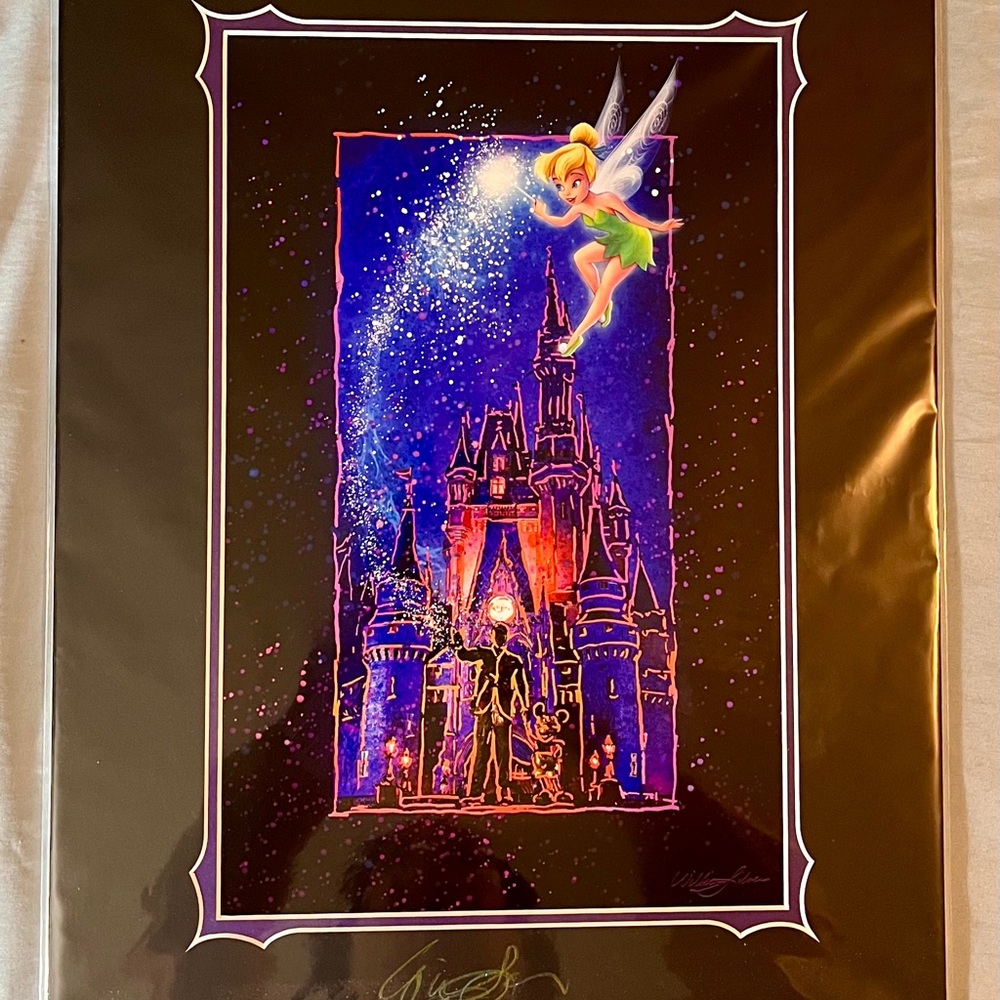 Disney Cinderella Castle Tinkerbell Partners 14x18 Print Signed William Silvers